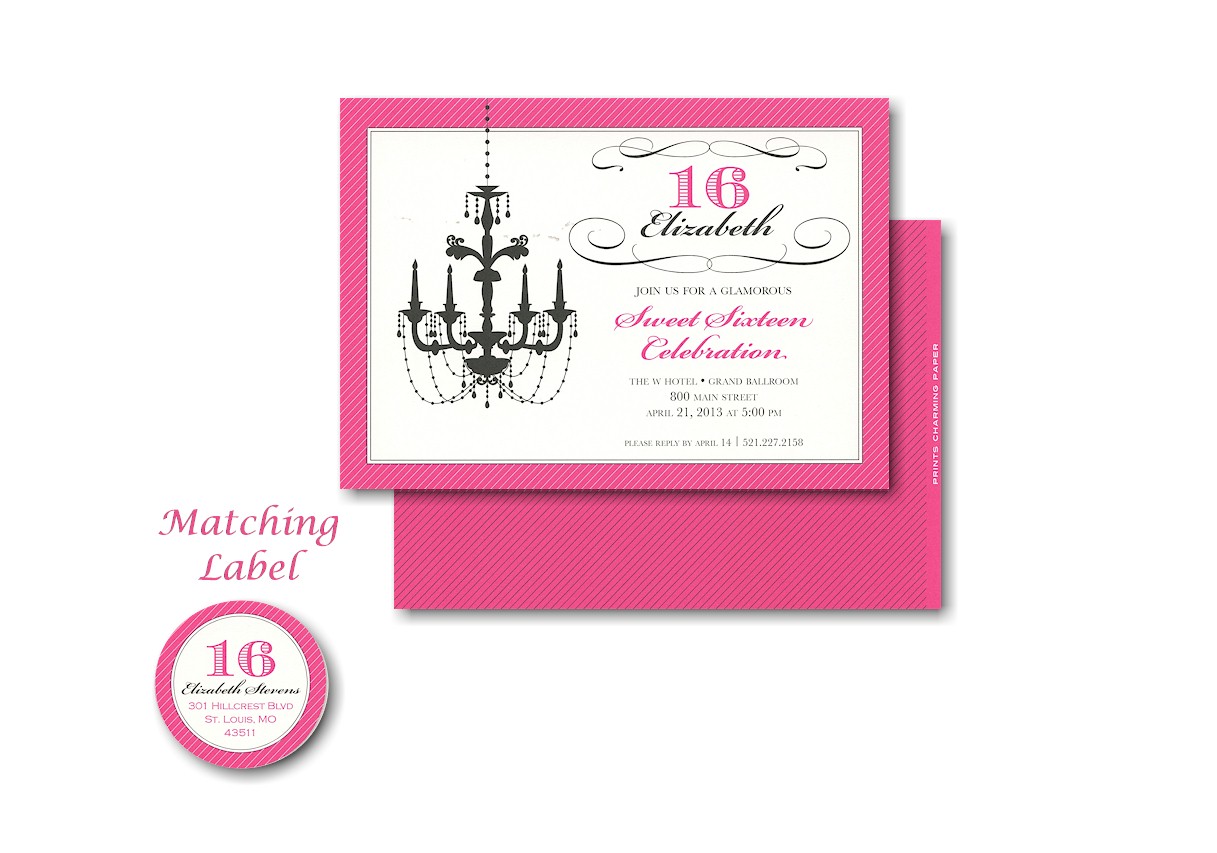 Chandelier on Hot Pink Birthday Party Invitation