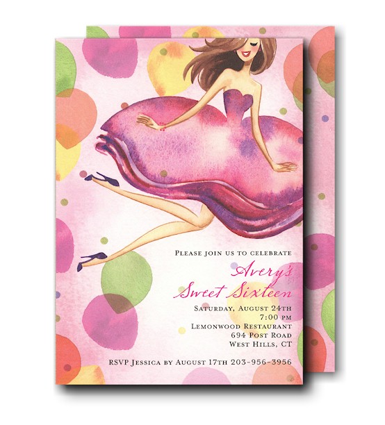 Jumping Party Girl Brunette Party Invitation