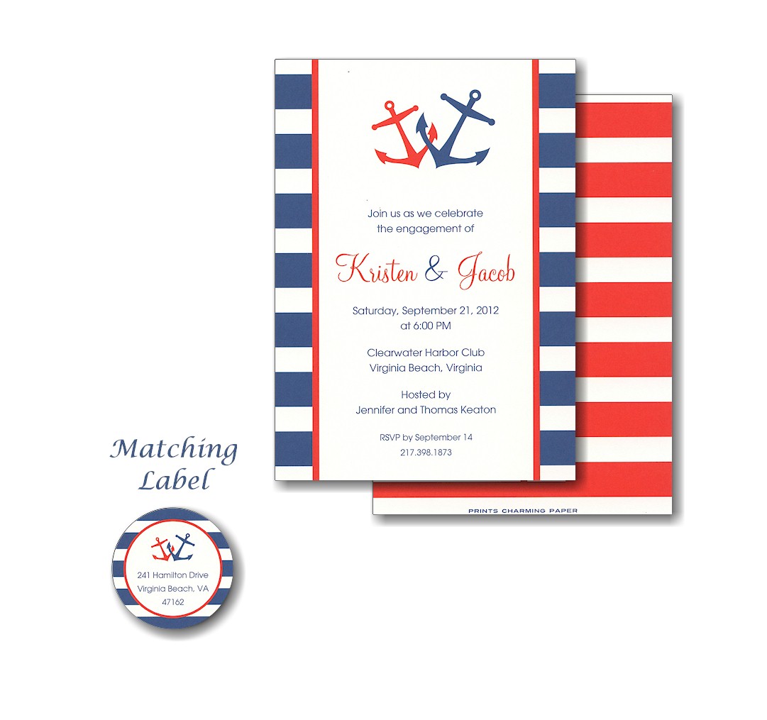 Nautical Blue and Red Wedding Invitation