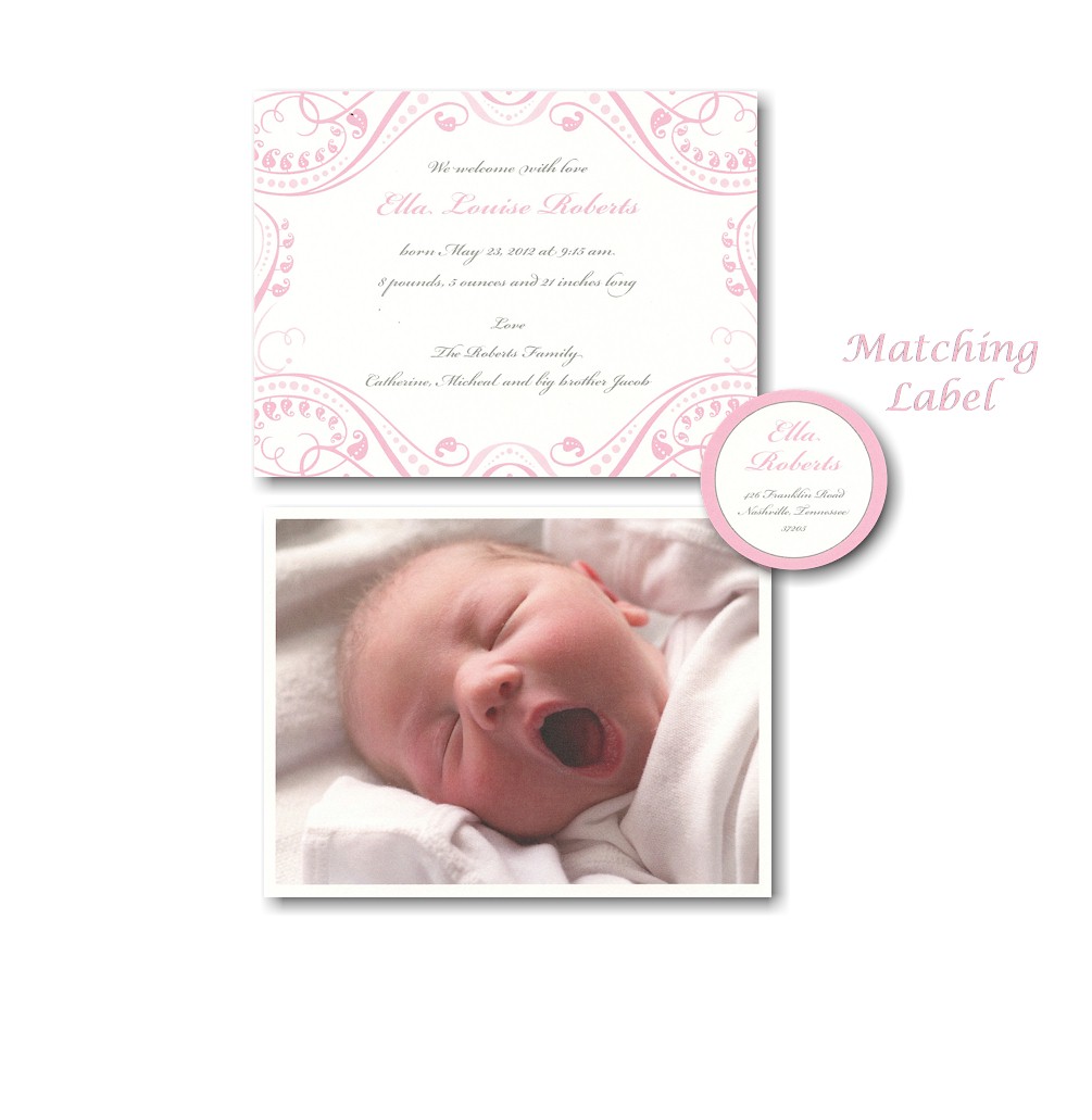 Pink Lacy Photo Birth Announcement