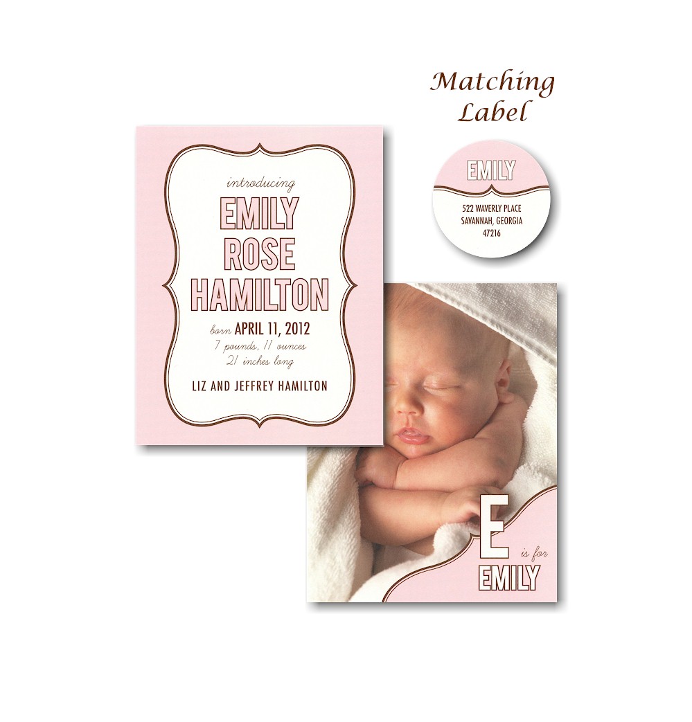 Pink What's Your Name Photo Birth Announcement